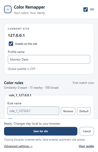 Personal Color Remapper popup